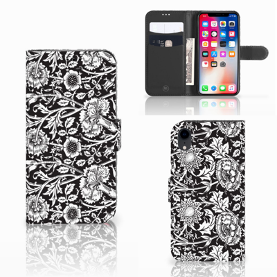 Apple iPhone Xr Hoesje Black Flowers Apple iPhone Xr Hoesje Black Flowers