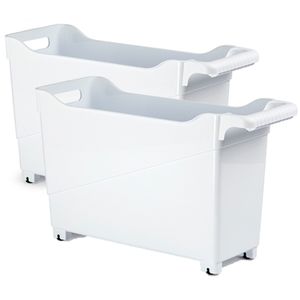 Set van 4x stuks kunststof trolleys wit op wieltjes L45 x B17 x H29 cm