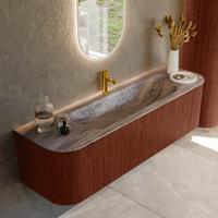 Badmeubel Mondiaz Kurve-Dlux | 160 cm | Meubelkleur Ruby | Wastafelkleur Oza | Solid surface | Wasbak midden spoelbak | 1 kraangat