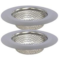 Gerimport gootsteen zeefje - 2x - D9 cm - zilver - metaal - wasbak - keukenaccessoires