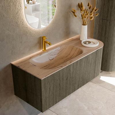 Badmeubel Mondiaz Kurve-Dlux | 115 cm | Meubelkleur Shadow | Wastafelkleur Arena | Solid surface | Wasbak linker zijde spoelbak | 1 kraangat