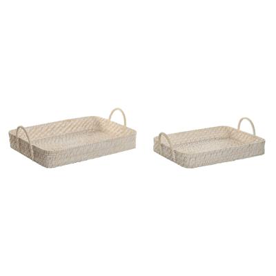 Set van trays Home ESPRIT Wit Natuurlijk Bamboe Rotan 45 x 35 x 13 cm
