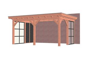 Aanbouwveranda Lucca 555x390 cm - Plat dak - Combinatie 1- - Onbehandeld lariks Douglas hout- Trendhout