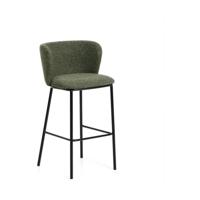 Kave Home Ciselia barkruk H75 dik chenille Groen poot zwart