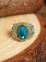 Large Diamond Ocean Blue Gemstone Ring - thumbnail