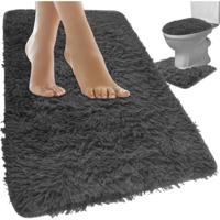 Ruhhy Badmatten set - 3-delig - hoogpolig - grijs - voor toilet en douche
