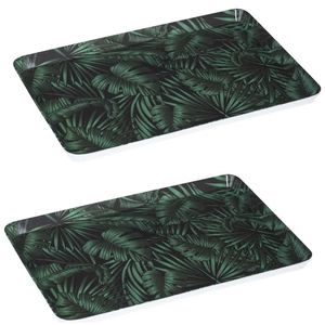 2x stuks dienbladen/serveerbladen rechthoekig Jungle 45 x 30 cm donker groen