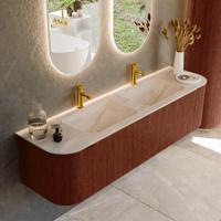 Badmeubel Mondiaz Kurve-Dlux | 170 cm | Meubelkleur Ruby | Wastafelkleur Meli | Solid surface | Wasbak beide zijden spoelbak | 2 kraangaten