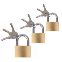 Hangsloten / koffersloten set - 3x stuks - maat 30/40/50 mm - messing - incl 3 sleutels per slot