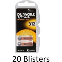 120 stuks (20 blisters a 6 st)Duracell DA312 hoorapparaat batterij - thumbnail