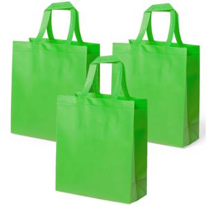 Draagtas/schoudertas/boodschappentas met hengsels - 4x stuks - lime groen - 35 x 40 x 15 cm - polyes