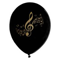 Santex muziek thema feest ballonnen - 8x stuks - 23 cm - zwart/goud - latex - Ballonnen