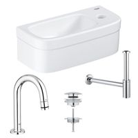 GROHE Euro fonteinset 37x18cm 1 kraangat zonder overloop gebogen chromen kraan sifon afvoerplug fontein Rechthoek wit 0437366/0434215/ga31755/sw197129/