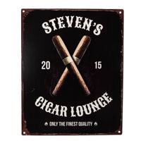 Clayre & Eef Tekstbord 20x25 cm Zwart Ijzer Sigaren Steven&apos;s cigar