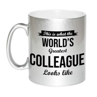 Zilveren Worlds Greatest Colleague cadeau koffiemok / theebeker 330 ml - thumbnail