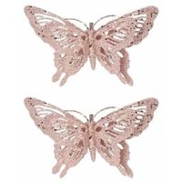 2x Kerst decoratie vlinder roze 15 x 11 cm - thumbnail