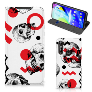 Mobiel BookCase Motorola Moto G8 Power Skull Red