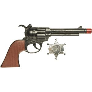 Cowboy speelgoed verkleed pistool zwart met sheriff ster 24 cm   -