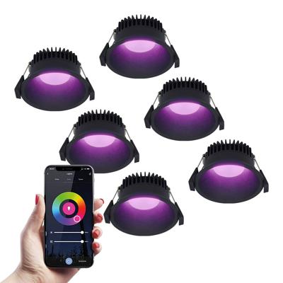 Set van 6 Finn smart inbouwspots - IP44 waterdicht - 10 Watt 630lm - Wifi + Bluetooth - RGBWW - Google Home, Amazon Alexa en Siri - Zwart - Voor binnen, buiten en badkamer