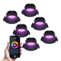 Set van 6 Finn smart inbouwspots - IP44 waterdicht - 10 Watt 630lm - Wifi + Bluetooth - RGBWW - Google Home, Amazon Alexa en Siri - Zwart - Voor binnen, buiten en badkamer