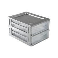 Ladeblokje/bureau organizer 2x grote lades - grijs/transparant - L26 x B35 x H20 cm - kunststof