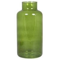Bela Arte Bloemenvaas Milan - transparant groen glas - D15 x H30 cm - melkbus vaas met smalle hals - Vazen