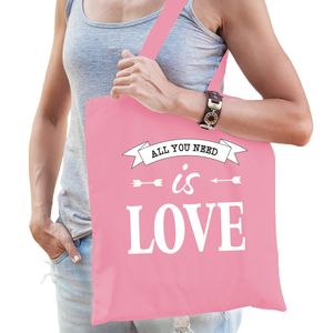 Vrijgezellenfeest tas - katoen - 42 x 38 cm - roze - bruiloft - All you need is love