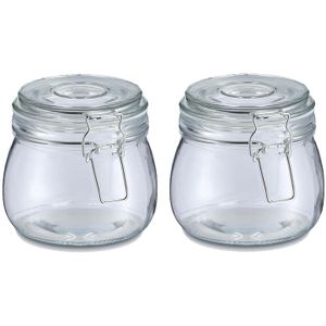 Voorraadpot/bewaarpot Alfie - 2x - 500 ml - glas - beugelsluiting - D11 x H11 cm