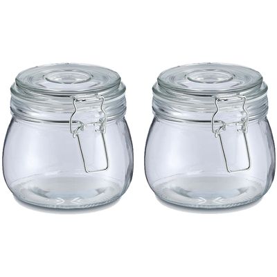 Voorraadpot/bewaarpot Alfie - 2x - 500 ml - glas - beugelsluiting - D11 x H11 cm