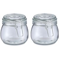 Voorraadpot/bewaarpot Alfie - 2x - 500 ml - glas - beugelsluiting - D11 x H11 cm - thumbnail