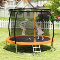 Buitentrampoline met Ladder Rond Tuintrampolin met Veiligheidsnet Randbedekking en Metalen Frame Ø305cm Oranje