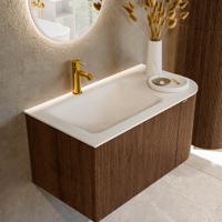Badmeubel Mondiaz Kurve | 85 cm | Meubelkleur Walnut | Wastafelkleur Talc | Links spoelbak | 1 kraangat