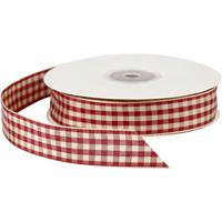 Creativ Company Geruit lint, b: 20 mm, antiek rood/wit, 25 m/ 1 rol