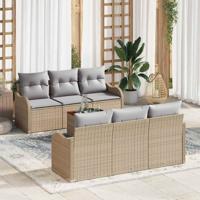 Tuinbankenset met kussen 7 pcs Beige poly rattan