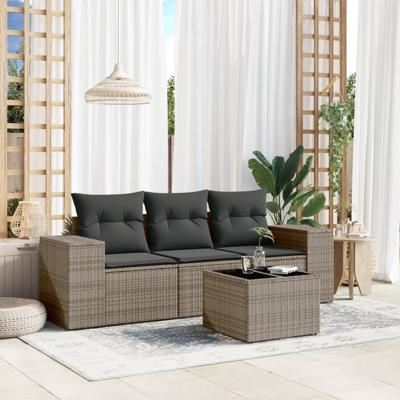 4-delige Loungeset met kussens poly rattan grijs