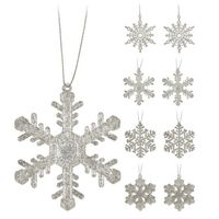 8x Kersthangers figuurtjes zilver sneeuwvlok/ster 10 cm glitter