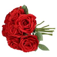 Kunstbloem Roos de luxe - 10x - rood - 30 cm - kunststof steel - decoratie bloemen