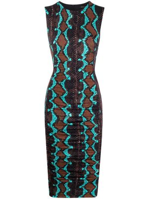 Roberto Cavalli robe mi-longue à imprimé peau de serpent - Marron