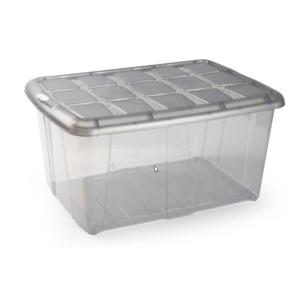 Plasticforte opslagbak organizers met deksel - transparant/grijs - 60 liter - kunststof