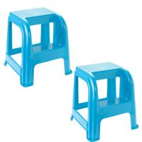 Plasticforte Opstapkrukje - 2x - 2 tredes - blauw - kunststof - 44 x 42 x 45 cm