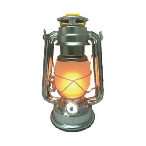 Stormlantaarn - zilver - led - op batterij - 8 x 25 cm - retro campinglamp