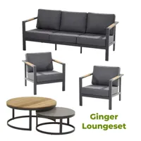 Loungeset Ginger Antraciet Set 5 delig 4SO Bank Stoel Tafel Buiten Tuin 4 Seasons Outdoor