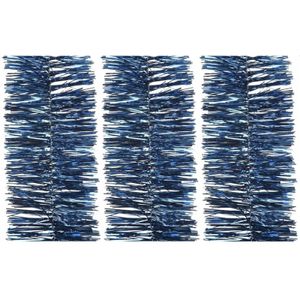 3x Kerst lametta guirlande donkerblauw 270 cm kerstboom versiering/decoratie   -