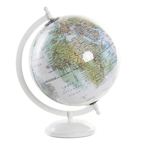 Items Deco Wereldbol/globe op voet - kunststof - wit - home decoratie artikel - D20 x H28 cm   -