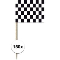 150x Cocktailprikkers race/finish vlag 8 cm vlaggetjes decoratie - thumbnail