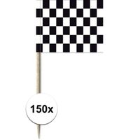 150x Cocktailprikkers race/finish vlag 8 cm vlaggetjes decoratie