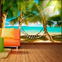 Zelfklevend fotobehang - Zonnig palmbomen strand , Tropisch , Premium Print - thumbnail