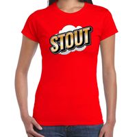 Stout fun tekst t-shirt voor dames rood in 3D effect - thumbnail