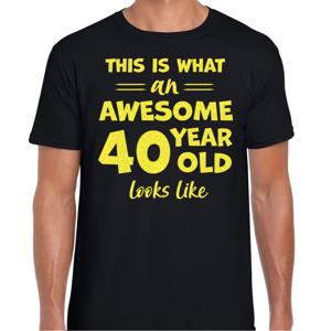 Cadeau T-shirt voor heren - leeftijd 40 jaar - awesome - zwart - glitter geel - Verjaardagsfeest