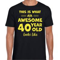 Cadeau T-shirt voor heren - leeftijd 40 jaar - awesome - zwart - glitter geel - Verjaardagsfeest - thumbnail